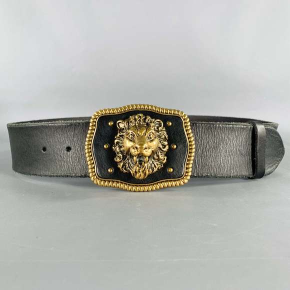 GUCCI Black Gold Leather Metal Belt - Picture 1 of 7